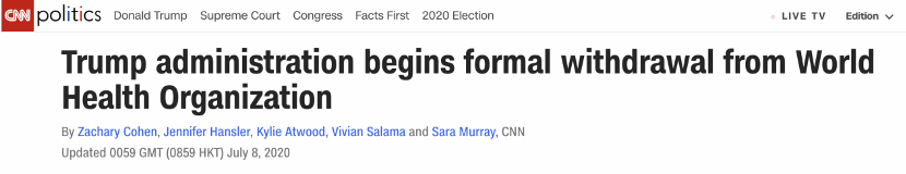 美国政府|美国再次“退群” 遭齐声反对：逃避不能抗击病毒也无法推卸责任