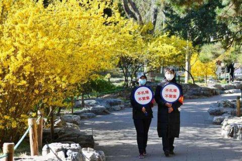 『景山公园』北京景山公园启动限流措施，万春亭只留一个出入口