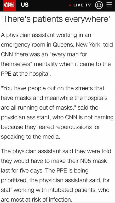#急诊室#纽约急诊室医生称口罩短缺 一个N95口罩要戴5天
