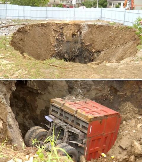 地面塌陷|贵阳这里地面突然塌陷，惊现10米深坑！两辆卡车先后被“吃掉”......