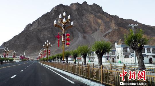 图为西藏阿里地区幸福小区狮泉河镇"康乐新居"主干道绿化情况 贡觉群