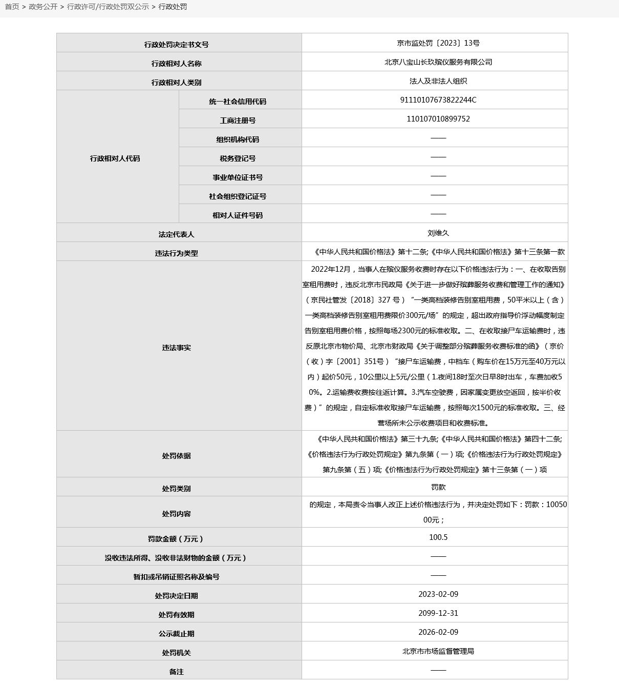 價格違法！北京兩殯儀企業(yè)均被罰超百萬