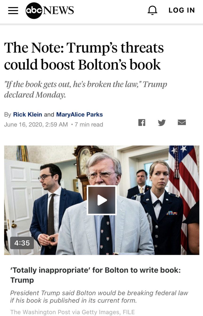 特朗普北美观察｜前国家安全顾问出书揭内幕 特朗普恼怒告上法庭