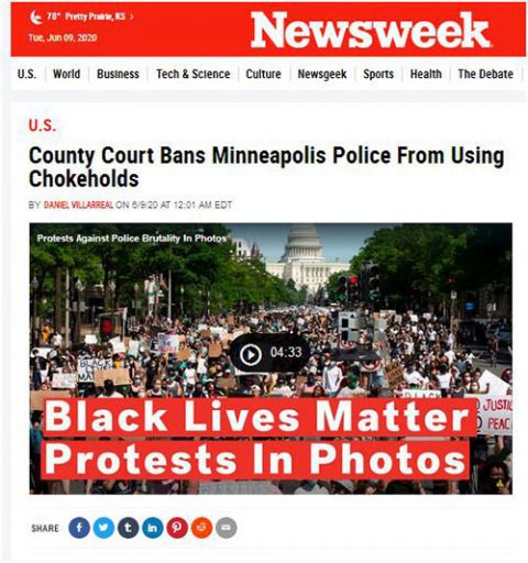 法院法院下令：明尼阿波利斯警察执法时禁止使用“锁喉”“扼颈”动作