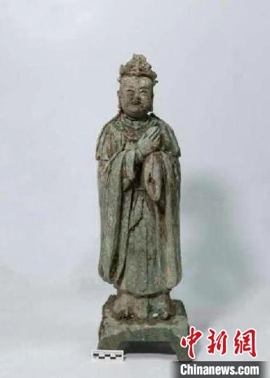 湖北五龙宫遗址考古发掘的铜玉女像(资料图) 湖北省文物考古研究院供图