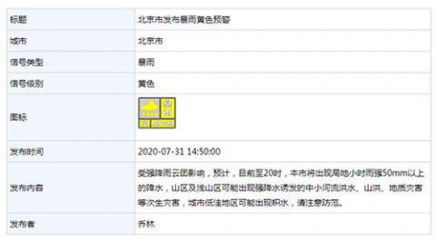 暴雨|北京市发布暴雨黄色预警