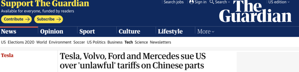 汽车|梅赛德斯 沃尔沃 福特等全球汽车巨头起诉特朗普政府对中国零部件滥加关税