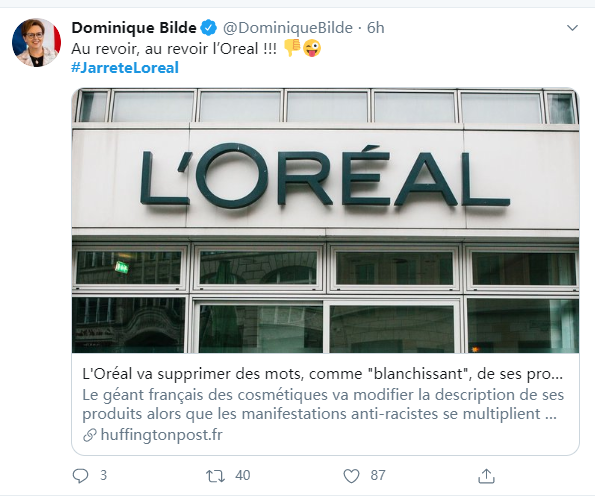 欧莱雅“欧莱雅”宣布移除其护肤和化妆品中“美白”等描述，法国网民怒了！