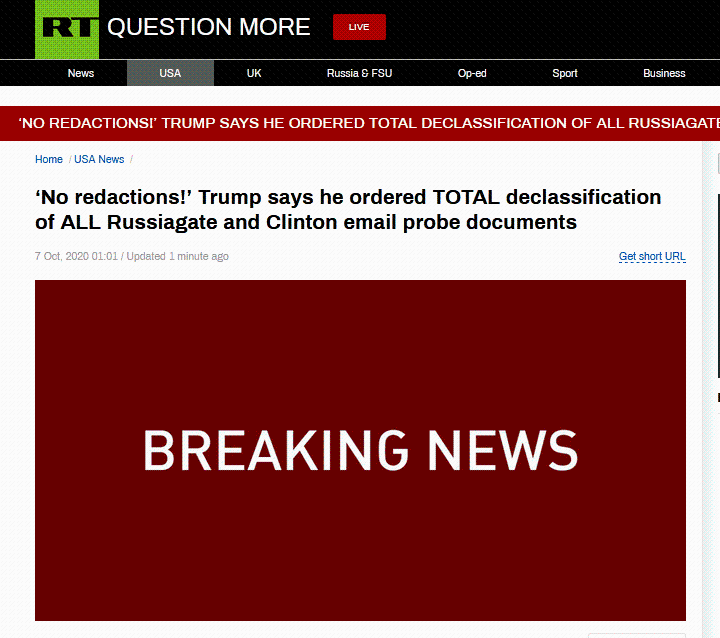 |特朗普：已下令彻底解密所有涉及“通俄门”和希拉里“邮件门”的调查文件