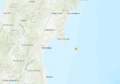 地震日本宫城县附近海域发生5.1级地震 震源深度43.5千米