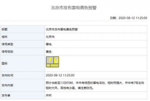 时雨|北京刚刚发布雷电黄色预警，短时雨强大，局地有冰雹