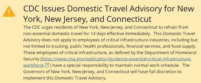 『旅行建议』美疾控中心发旅行建议 三州居民未来14天取消不必要旅行