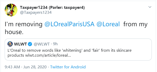 欧莱雅“欧莱雅”宣布移除其护肤和化妆品中“美白”等描述，法国网民怒了！