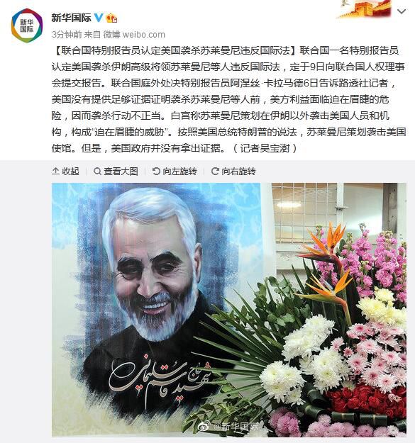 国际法联合国特别报告员认定美国袭杀苏莱曼尼违反国际法