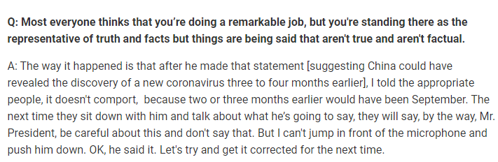 『特朗普』白宫疫情专家爆料：特朗普对中国的指责不符合事实，但我拦不住
