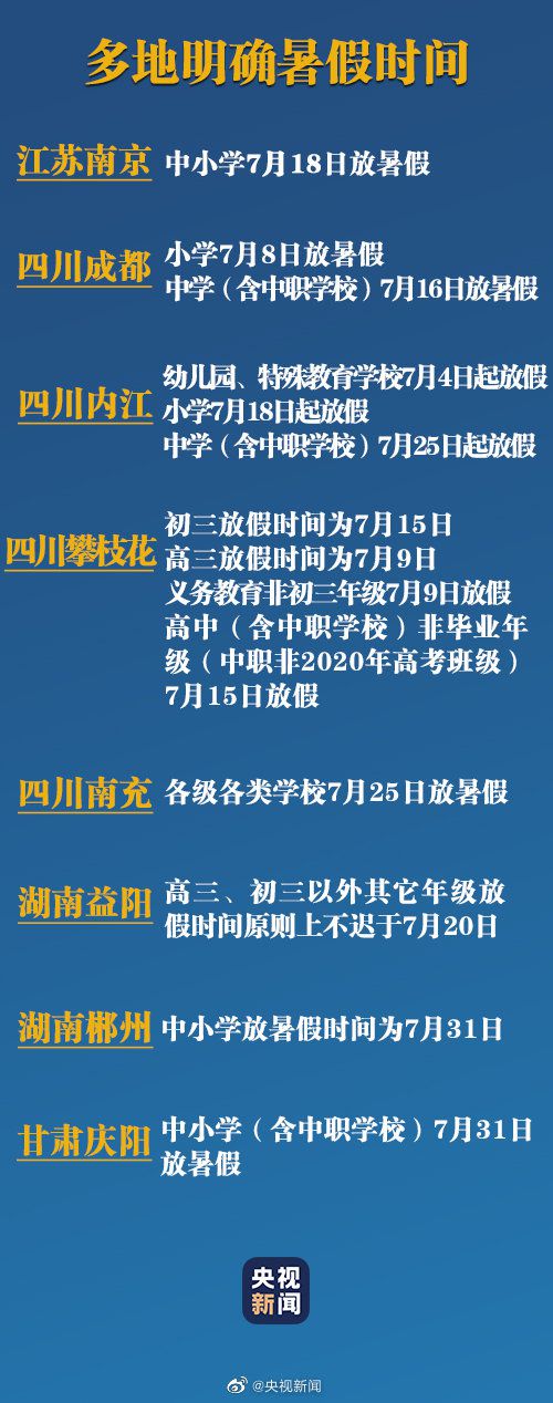 「升学考试」多地明确暑假放假时间