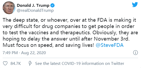 特朗普|特朗普接连发难美国食药监管局 专家担忧疫苗与政治捆绑