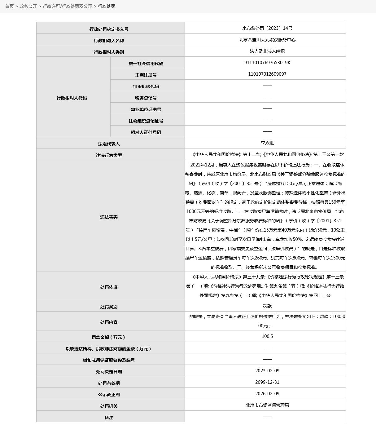 價格違法！北京兩殯儀企業(yè)均被罰超百萬