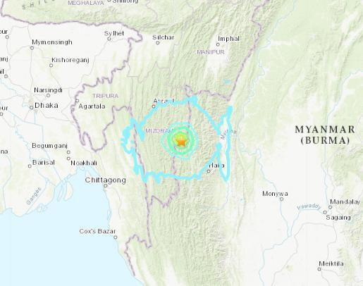 地震印度米佐拉姆邦发生5.8级地震 震源深度8.9千米