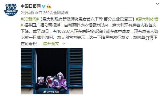 【】意大利现有新冠肺炎患者首次下降 部分企业已复工