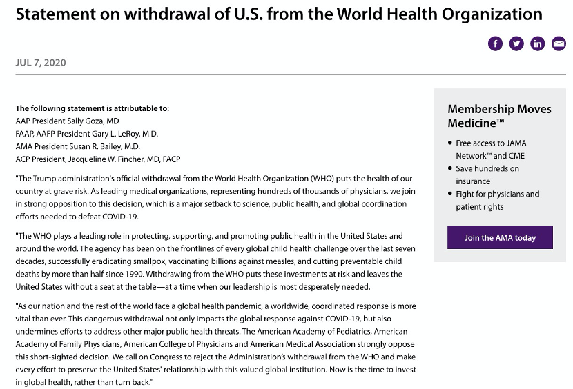 美国政府|美国再次“退群” 遭齐声反对：逃避不能抗击病毒也无法推卸责任