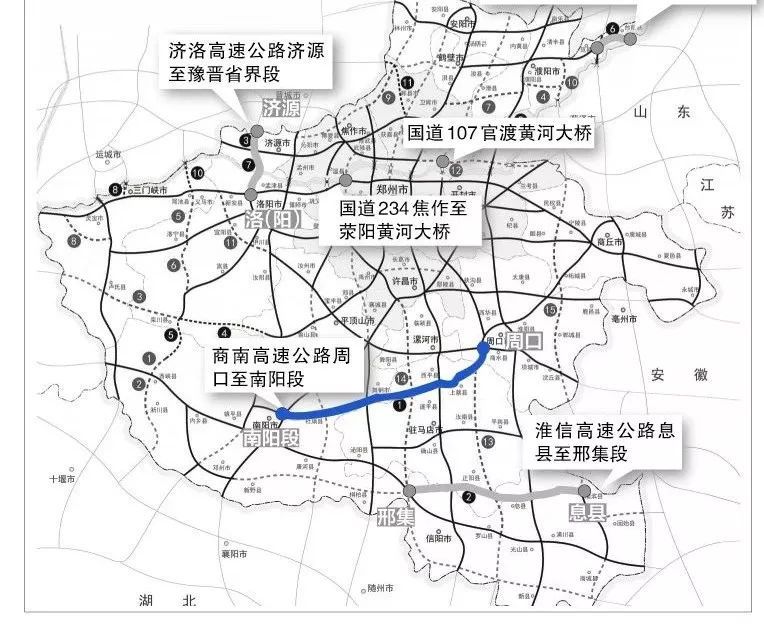 4个高速项目分别为:商南高速公路周口至南阳段,淮信高速公路息县至