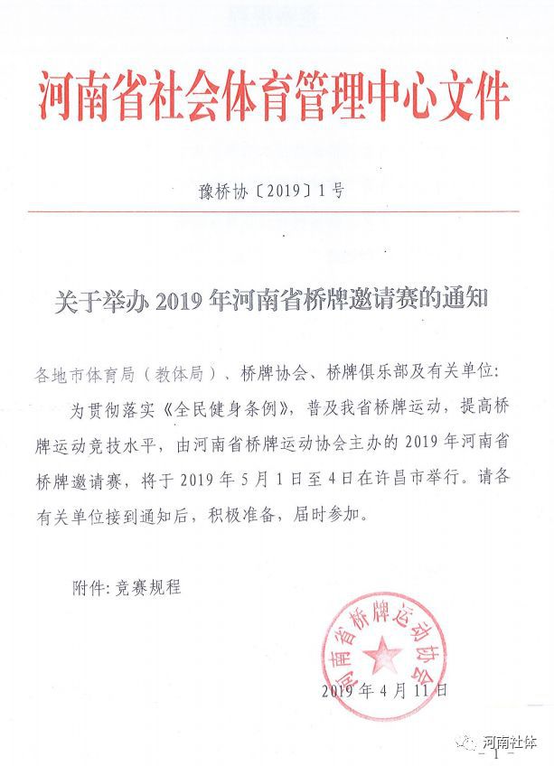 2019年河南省桥牌邀请赛开始报名