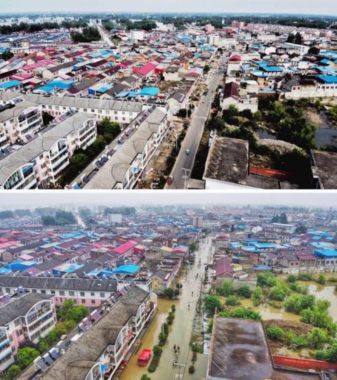 洪水|图记｜固镇镇遭遇洪水的6天6夜后居民返回清理家园