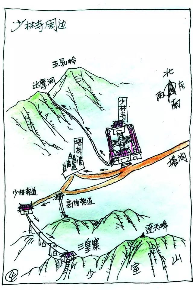 厉害了网友手绘嵩山景区二日游线路图